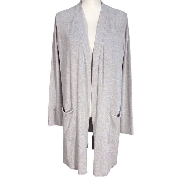 Barefoot Dreams CozyChic Ultra Lite Long Cardigan Large Oyster Gray Cinchable - Picture 1 of 10